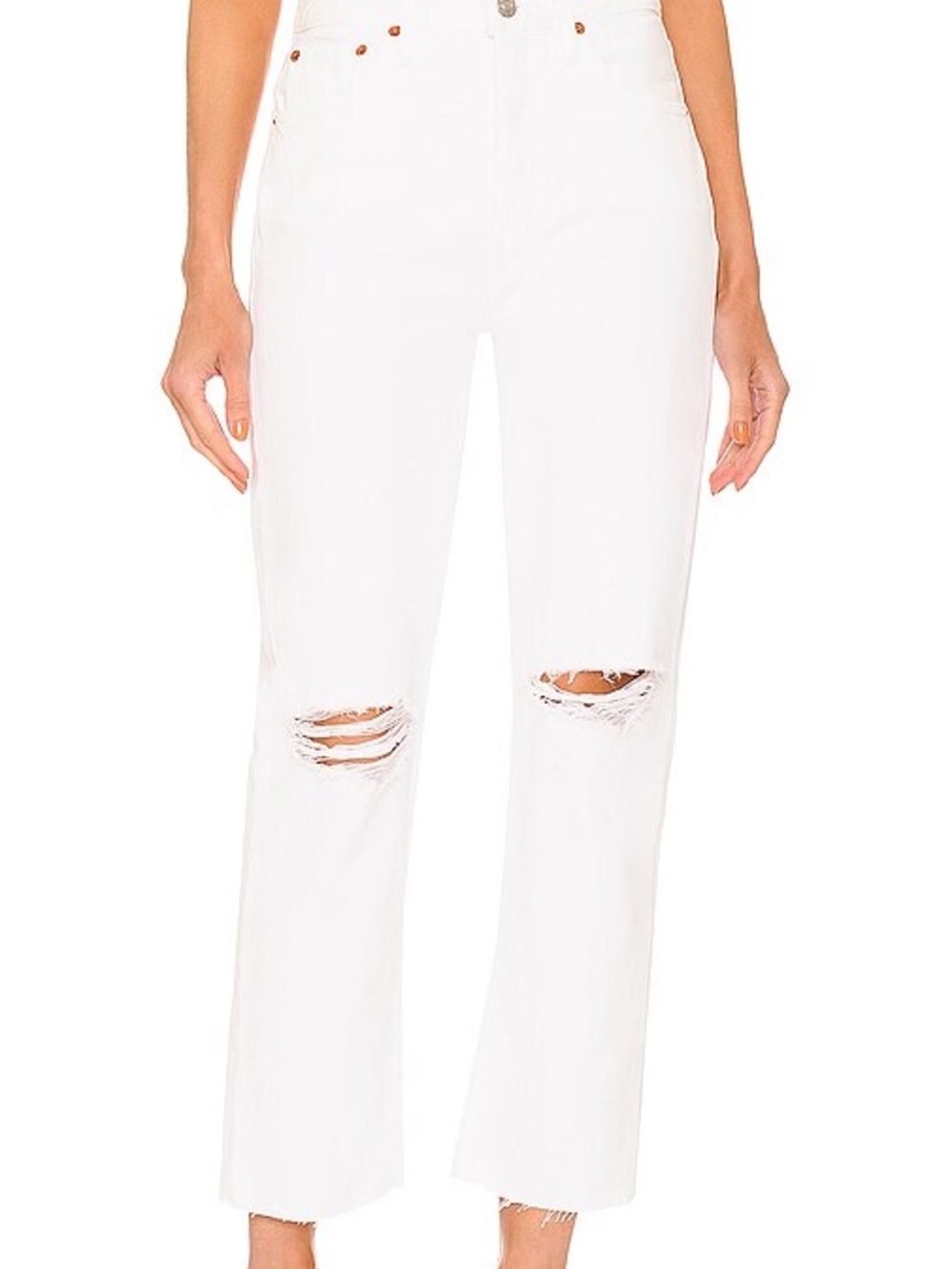 Re/Done White Distressed 70s Stovetop Ankle Crop Jeans